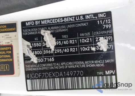 2013 Mercedes-Benz Gl 550 4Matic z USA, uszkodzony, nr VIN 4JGDF7DEXDA149770